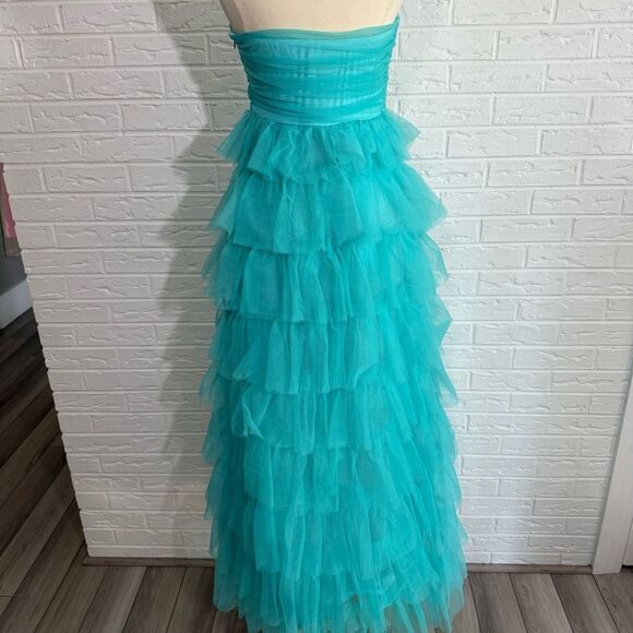 NWT Lulu’s Fabulous Existence Teal Green Tulle Strapless Tiered Maxi Dress Sz M - Picture 10 of 15